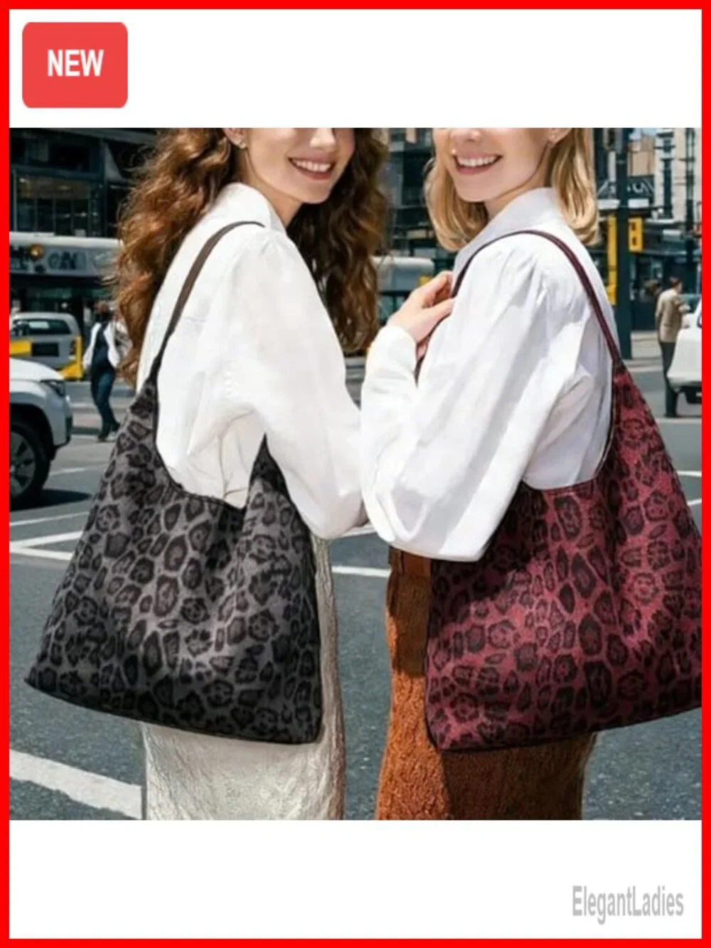 Faux Suede Leopard Hobo Tote Bag Shoulder Handbag